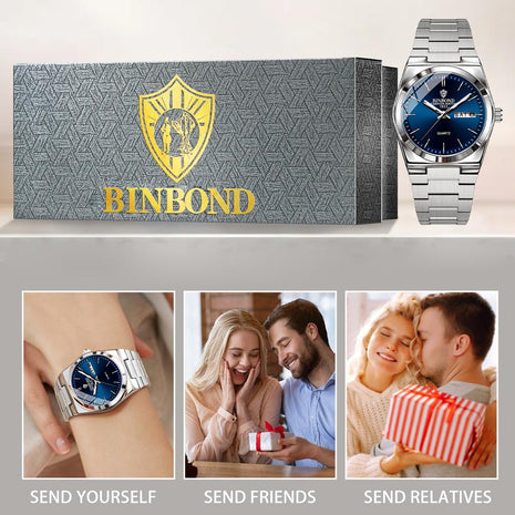 BINBOND Women's Watches Blue Dial with Date Stylish Dress Stainless Steel Analog Quartz Luxury Elegant Ladies Wrist Watch for Girls&Miss Waterproof Luminous 