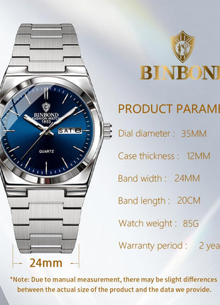 BINBOND Women's Watches Blue Dial with Date Stylish Dress Stainless Steel Analog Quartz Luxury Elegant Ladies Wrist Watch for Girls&Miss Waterproof Luminous 