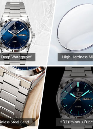 BINBOND Women's Watches Blue Dial with Date Stylish Dress Stainless Steel Analog Quartz Luxury Elegant Ladies Wrist Watch for Girls&Miss Waterproof Luminous 
