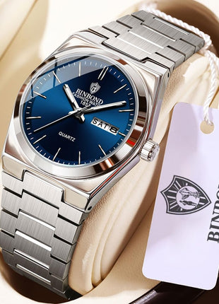 BINBOND Women's Watches Blue Dial with Date Stylish Dress Stainless Steel Analog Quartz Luxury Elegant Ladies Wrist Watch for Girls&Miss Waterproof Luminous 