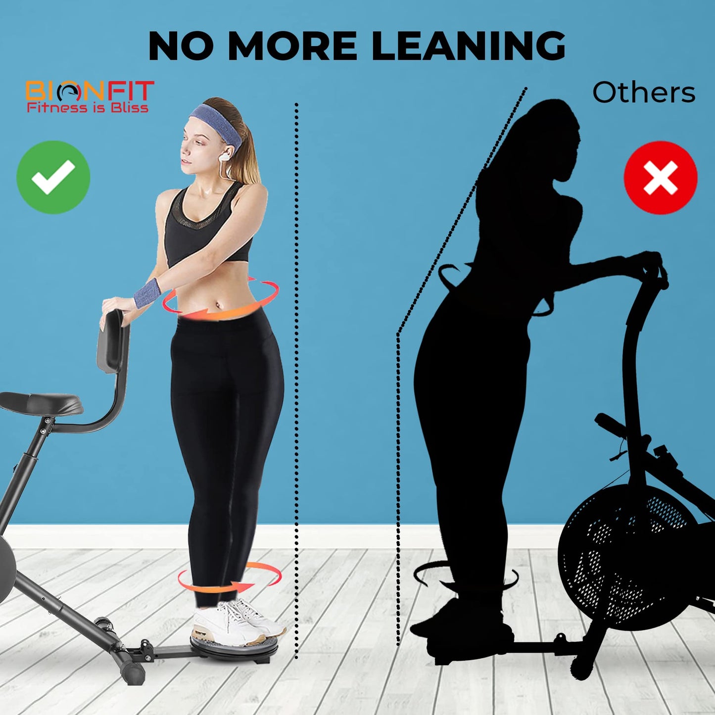 BIONFIT Moving Handle Exercise Gym Cycle | 2 Year Warranty, Air Bike with Attached Resistance Band, Abs Twister, Back Support, upright cycle for Home Fitness | Free Virtual Online Installation Support 