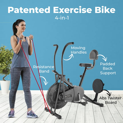 BIONFIT Moving Handle Exercise Gym Cycle | 2 Year Warranty, Air Bike with Attached Resistance Band, Abs Twister, Back Support, upright cycle for Home Fitness | Free Virtual Online Installation Support 