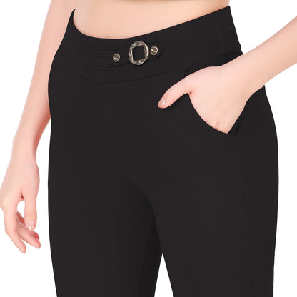 Most Comfortable Women's Mid-Waist Jeggings with 2 Front Pockets - Coffee