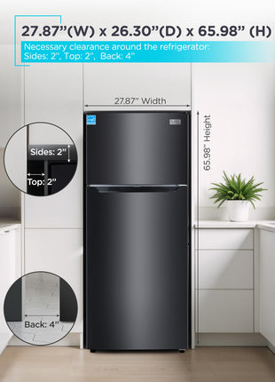 BLACK+DECKER 14.6 Cu. Ft. Top Mount Refrigerator with Freezer, 2 Door Refrigerator with Top Freezer and Adjustable Temperature Control, ENERGY STAR, BR1460HB, Black 
