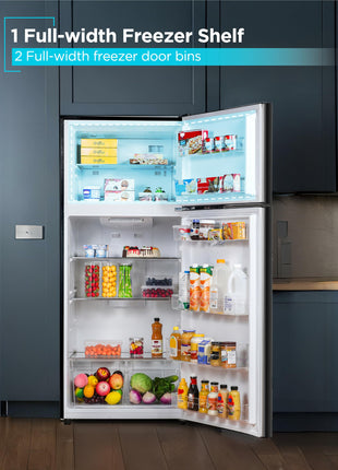 BLACK+DECKER 14.6 Cu. Ft. Top Mount Refrigerator with Freezer, 2 Door Refrigerator with Top Freezer and Adjustable Temperature Control, ENERGY STAR, BR1460HB, Black 