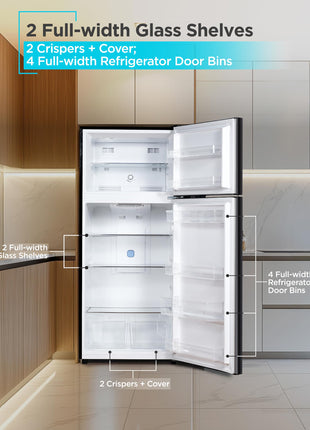 BLACK+DECKER 14.6 Cu. Ft. Top Mount Refrigerator with Freezer, 2 Door Refrigerator with Top Freezer and Adjustable Temperature Control, ENERGY STAR, BR1460HB, Black 