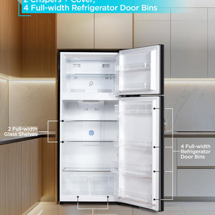 BLACK+DECKER 14.6 Cu. Ft. Top Mount Refrigerator with Freezer, 2 Door Refrigerator with Top Freezer and Adjustable Temperature Control, ENERGY STAR, BR1460HB, Black 
