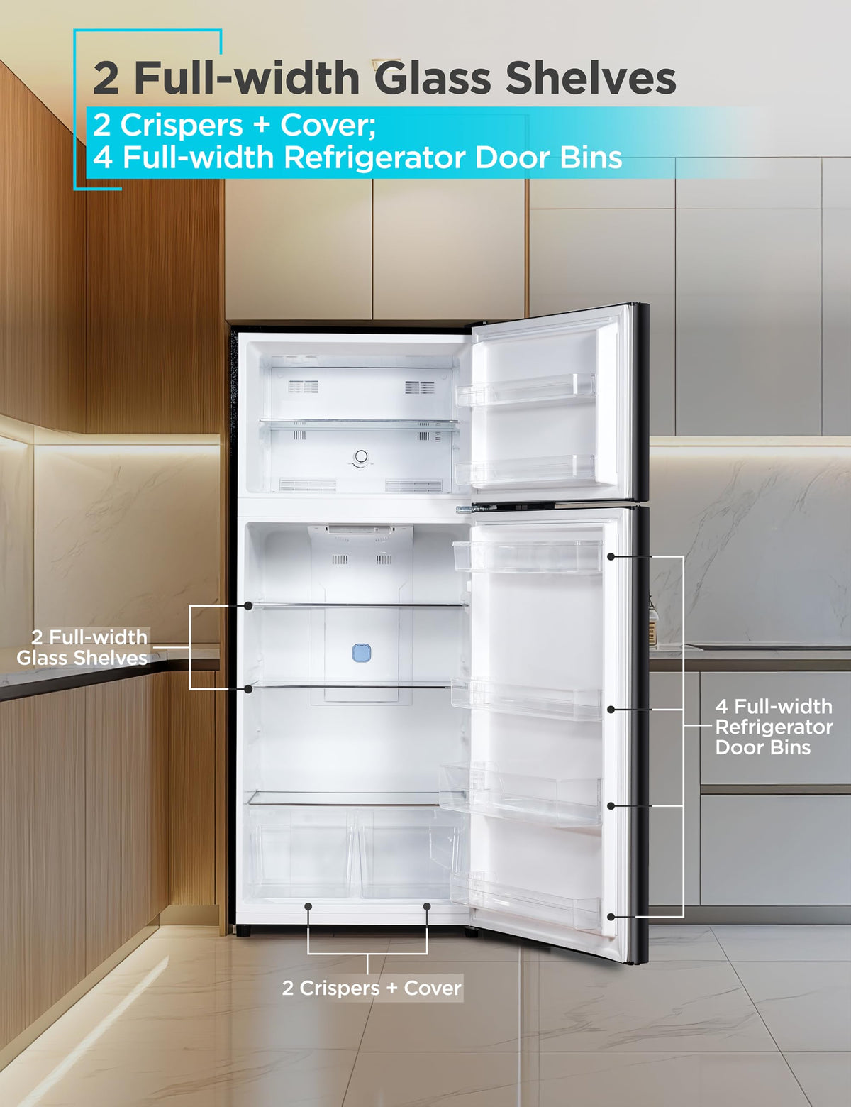 BLACK+DECKER 14.6 Cu. Ft. Top Mount Refrigerator with Freezer, 2 Door Refrigerator with Top Freezer and Adjustable Temperature Control, ENERGY STAR, BR1460HB, Black 