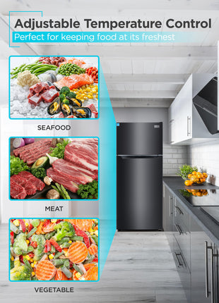 BLACK+DECKER 14.6 Cu. Ft. Top Mount Refrigerator with Freezer, 2 Door Refrigerator with Top Freezer and Adjustable Temperature Control, ENERGY STAR, BR1460HB, Black 