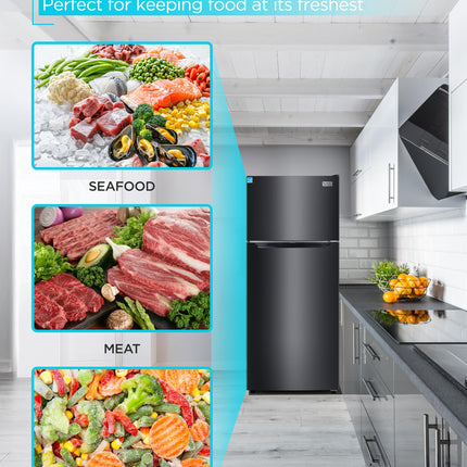BLACK+DECKER 14.6 Cu. Ft. Top Mount Refrigerator with Freezer, 2 Door Refrigerator with Top Freezer and Adjustable Temperature Control, ENERGY STAR, BR1460HB, Black 