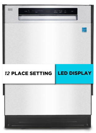 BLACK+DECKER 24" Built-In Dishwasher, 12-Place Setting Capacity with Stainless Steel Tub, Dish Washer with 5 Wash Programs, Low Noise, ENERGY STAR Certified, BDW100MS, Stainless Steel 