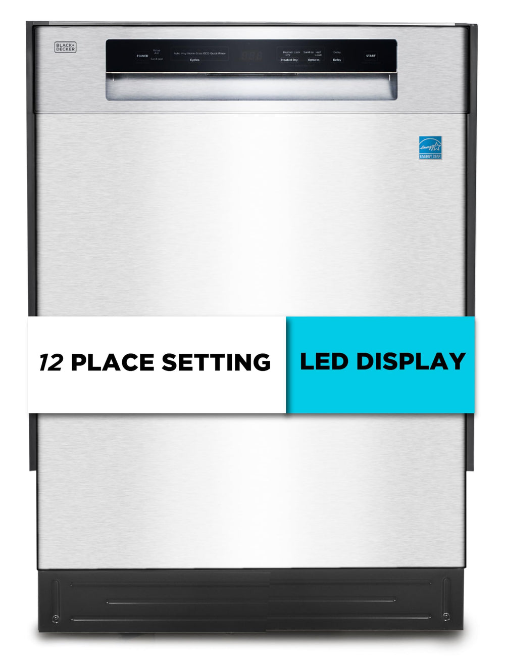 BLACK+DECKER 24" Built-In Dishwasher, 12-Place Setting Capacity with Stainless Steel Tub, Dish Washer with 5 Wash Programs, Low Noise, ENERGY STAR Certified, BDW100MS, Stainless Steel