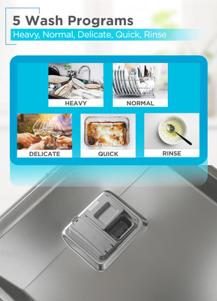 BLACK+DECKER 24" Built-In Dishwasher, 12-Place Setting Capacity with Stainless Steel Tub, Dish Washer with 5 Wash Programs, Low Noise, ENERGY STAR Certified, BDW100MS, Stainless Steel 