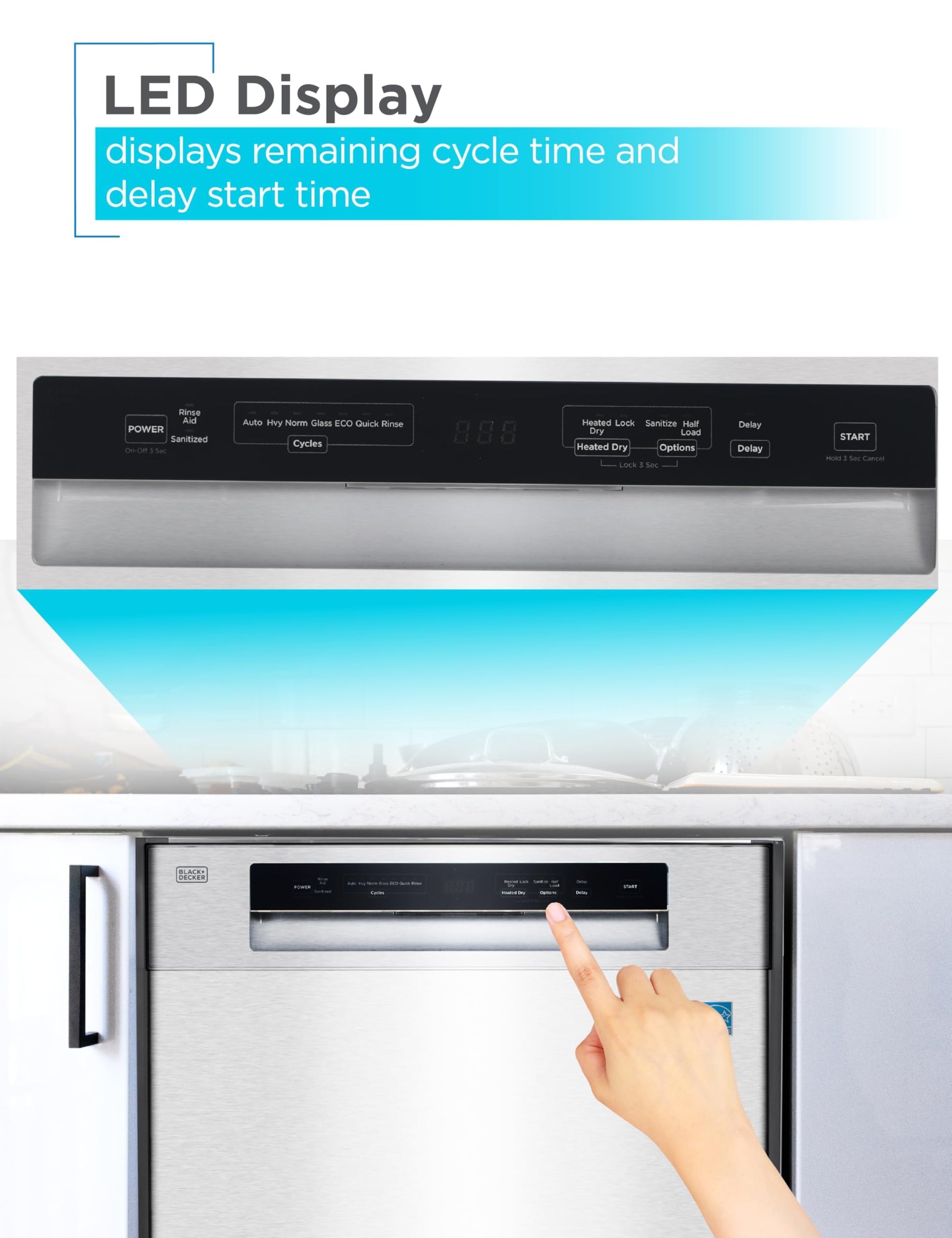 BLACK+DECKER 24" Built-In Dishwasher, 12-Place Setting Capacity with Stainless Steel Tub, Dish Washer with 5 Wash Programs, Low Noise, ENERGY STAR Certified, BDW100MS, Stainless Steel 