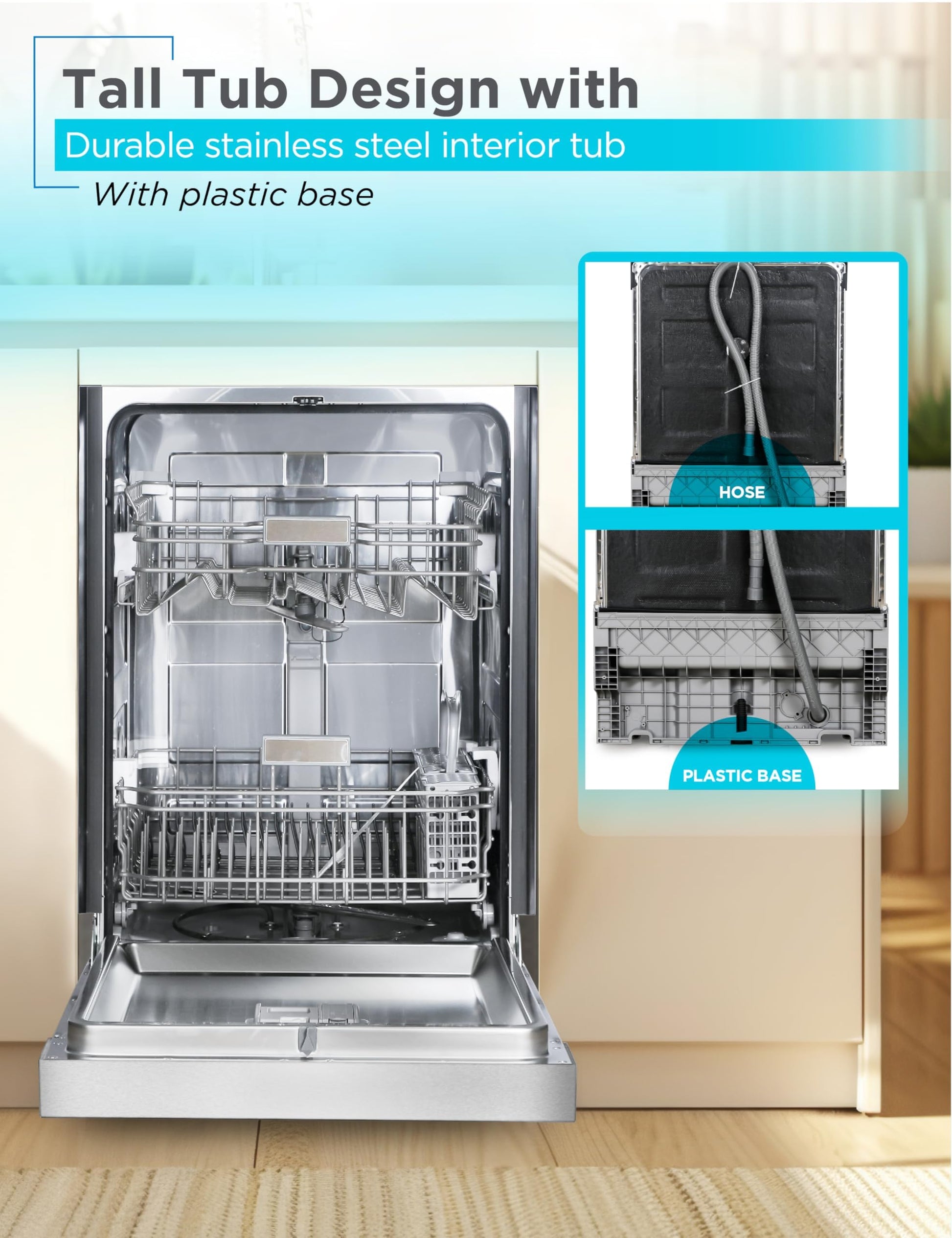BLACK+DECKER 24" Built-In Dishwasher, 12-Place Setting Capacity with Stainless Steel Tub, Dish Washer with 5 Wash Programs, Low Noise, ENERGY STAR Certified, BDW100MS, Stainless Steel 