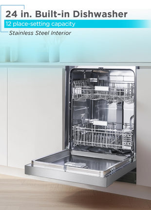 BLACK+DECKER 24" Built-In Dishwasher, 12-Place Setting Capacity with Stainless Steel Tub, Dish Washer with 5 Wash Programs, Low Noise, ENERGY STAR Certified, BDW100MS, Stainless Steel 