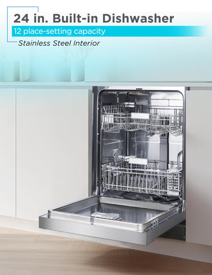BLACK+DECKER 24" Built-In Dishwasher, 12-Place Setting Capacity with Stainless Steel Tub, Dish Washer with 5 Wash Programs, Low Noise, ENERGY STAR Certified, BDW100MS, Stainless Steel 