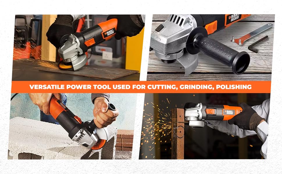 BLACK+DECKER G720R-IN,820 Watts, 4 inch (100mm), Angle Grinder (Corded) for Grinding, Polishing and Cutting with Spindle Lock and Slide Switch, 1 Year Warranty (SIDE HANDLE INCLUDED) 