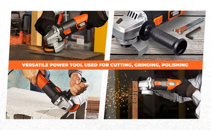 BLACK+DECKER G720R-IN,820 Watts, 4 inch (100mm), Angle Grinder (Corded) for Grinding, Polishing and Cutting with Spindle Lock and Slide Switch, 1 Year Warranty (SIDE HANDLE INCLUDED) 