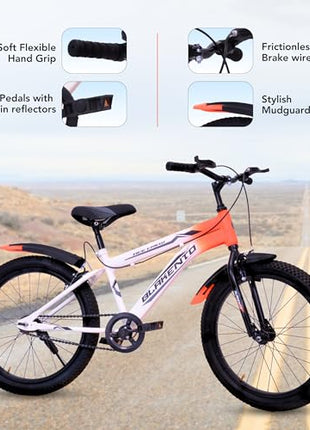 BLAKENTO Kids Cycle for Girls and Boys |20T Ace Crew Cycle for Kids 6 to 9 Years| Premium Matte Finished White & Orange 