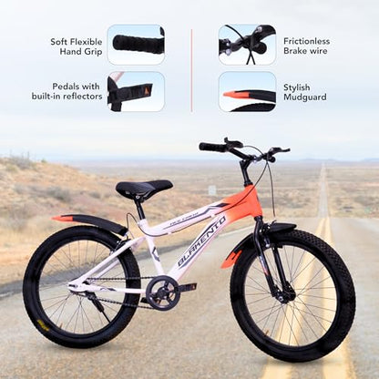 BLAKENTO Kids Cycle for Girls and Boys |20T Ace Crew Cycle for Kids 6 to 9 Years| Premium Matte Finished White & Orange 