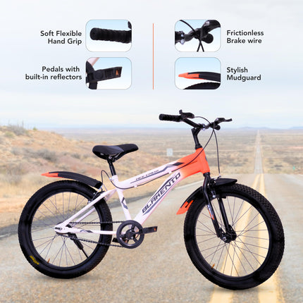 BLAKENTO Kids Cycle for Girls and Boys |20T Ace Crew Cycle for Kids 6 to 9 Years| Premium Matte Finished White & Orange 