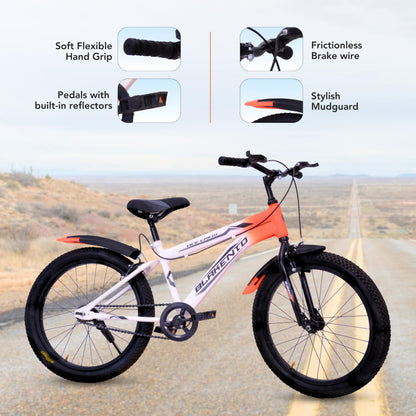BLAKENTO Kids Cycle for Girls and Boys |20T Ace Crew Cycle for Kids 6 to 9 Years| Premium Matte Finished White & Orange 