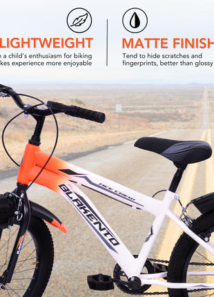 BLAKENTO Kids Cycle for Girls and Boys |20T Ace Crew Cycle for Kids 6 to 9 Years| Premium Matte Finished White & Orange 
