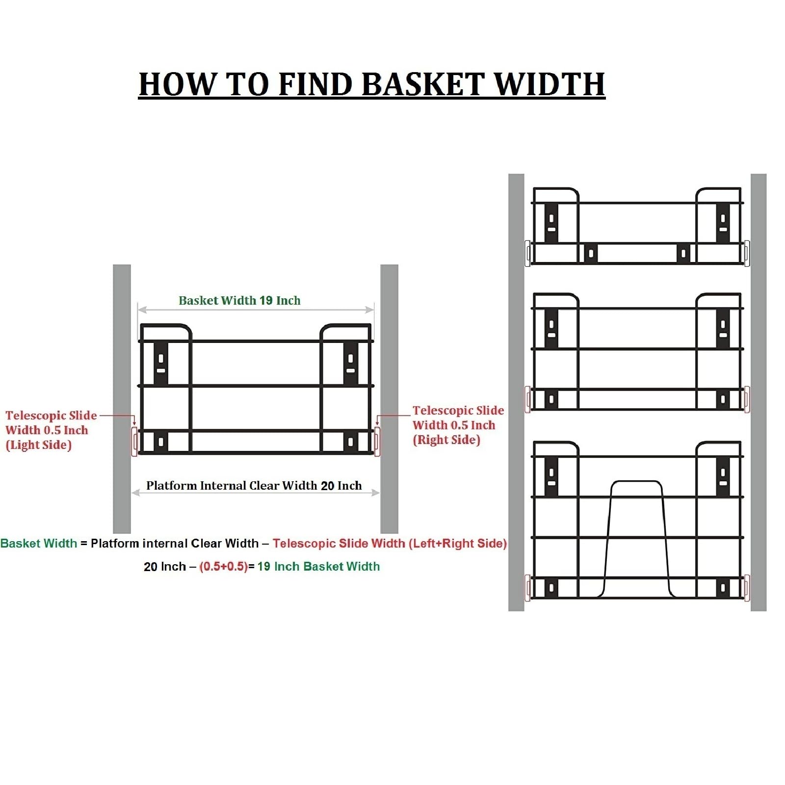 BLOO BASKET Stainless Steel 202 Modular Kitchen Basket Utensils Drawer Wired Set Of 6 (Size : 19 Inch Width X 20 Inch Depth) Silver - Countertop, Hanging Shelves, Rectangular 