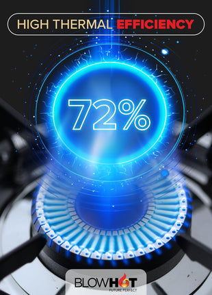 BLOWHOT Emerald Heavy Tornado Brass 2 Burner Auto Ignition Gas Stove - Toughened Glass Cook Top -ISI certified- Black Powder Coated Body - 2 Year Warranty By Blowhot on Burner, Gas Valve and Glass 