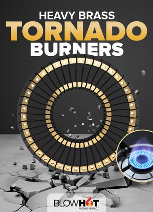 BLOWHOT Emerald Heavy Tornado Brass 2 Burner Auto Ignition Gas Stove - Toughened Glass Cook Top -ISI certified- Black Powder Coated Body - 2 Year Warranty By Blowhot on Burner, Gas Valve and Glass 