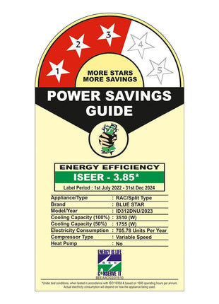 BLUE STAR INVERTER SPLIT AC 1.0TON 3 STAR IB312DNU 2024 5-IN- CONVERTIBLE COOLING 100% COOPER 