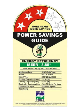 BLUE STAR INVERTER SPLIT AC 1.0TON 3 STAR IB312DNU 2024 5-IN- CONVERTIBLE COOLING 100% COOPER 