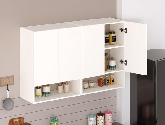 BLUEWUD Opryt with Shelf Two Kitchen Cabinet Rack, Wall Mounted Storage Crockery Cabinet Unit for Kitchen Utensils, Jars, Spices,Modular Cupboard for Home & Kitchen DIY (White)(Set of 2) 