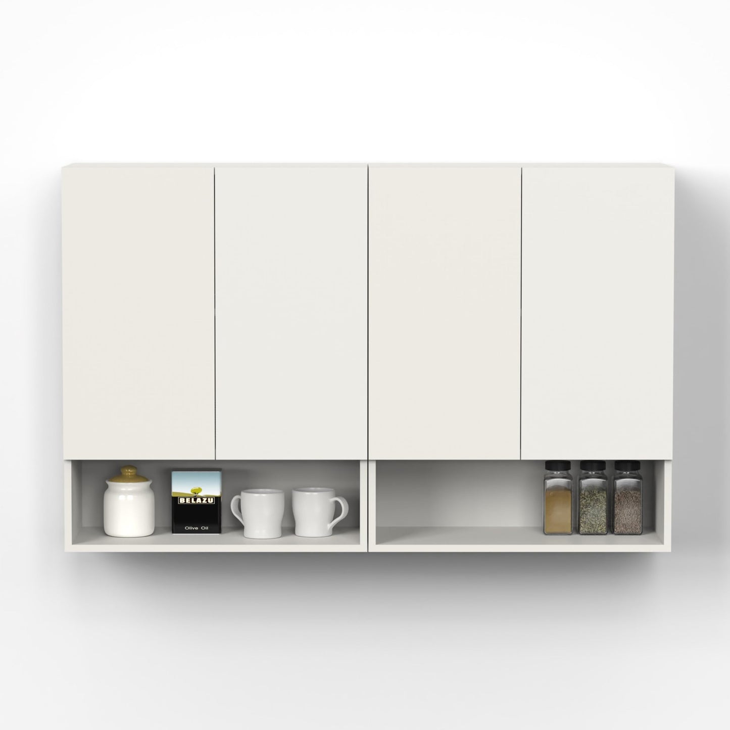 BLUEWUD Opryt with Shelf Two Kitchen Cabinet Rack, Wall Mounted Storage Crockery Cabinet Unit for Kitchen Utensils, Jars, Spices,Modular Cupboard for Home & Kitchen DIY (White)(Set of 2) 