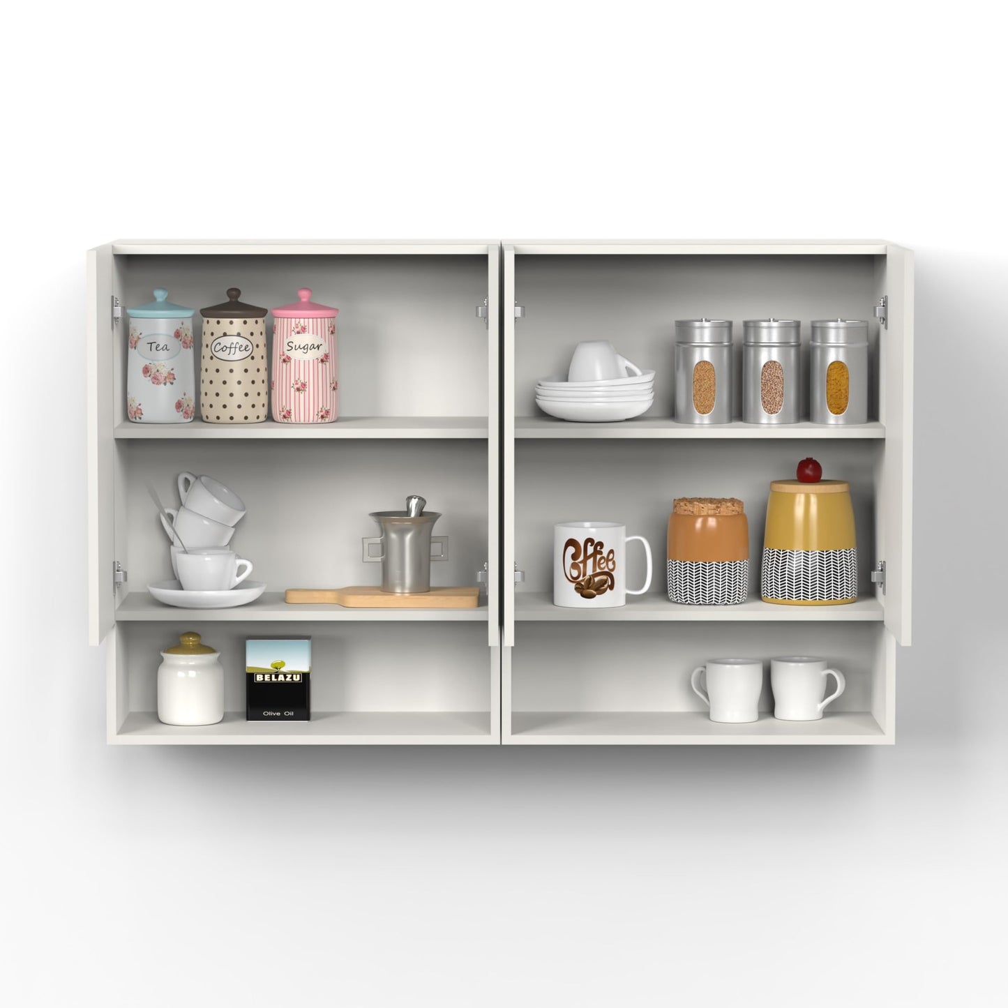 BLUEWUD Opryt with Shelf Two Kitchen Cabinet Rack, Wall Mounted Storage Crockery Cabinet Unit for Kitchen Utensils, Jars, Spices,Modular Cupboard for Home & Kitchen DIY (White)(Set of 2) 