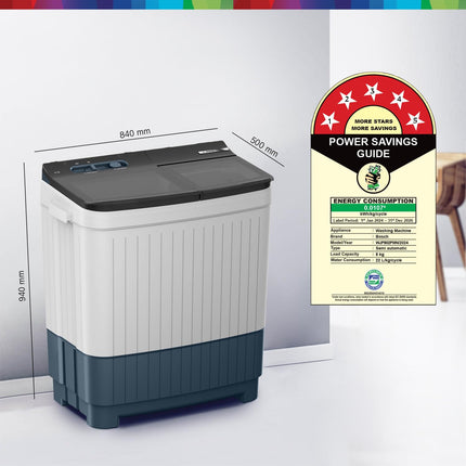 BOSCH 8 kg 5 Star with 1360 High RPM Spin Motor Semi Automatic Top Load Washing Machine Multicolor (WJP802P0IN) 
