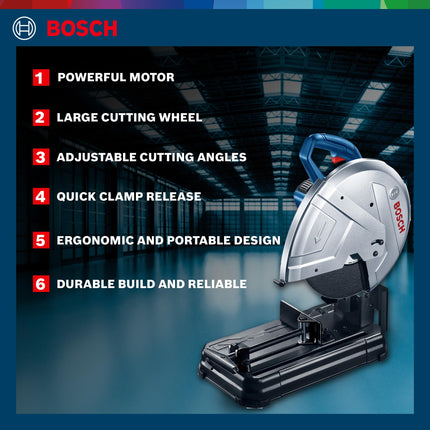 BOSCH GCO 220 Professional Electric Chop Saw | Powerful Cut Off Saw Machine | C-Handle | Rated Power of 2200 W| Speed upto 3800 RPM |Long Lifespan |Disc Diameter 355 mm (14 Inch) | 1 Yr Warranty 