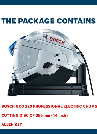 BOSCH GCO 220 Professional Electric Chop Saw | Powerful Cut Off Saw Machine | C-Handle | Rated Power of 2200 W| Speed upto 3800 RPM |Long Lifespan |Disc Diameter 355 mm (14 Inch) | 1 Yr Warranty 