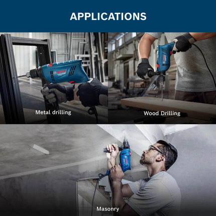 BOSCH GSB 600 Corded Electric Impact Drill, 100Pcs Accessory Set | 600 W Motor | Speed of 3000 RPM | Rated Torque of 1.4 Nm | Impact rate of 48000 BPM | Double Insulation | 1 Year Warranty 