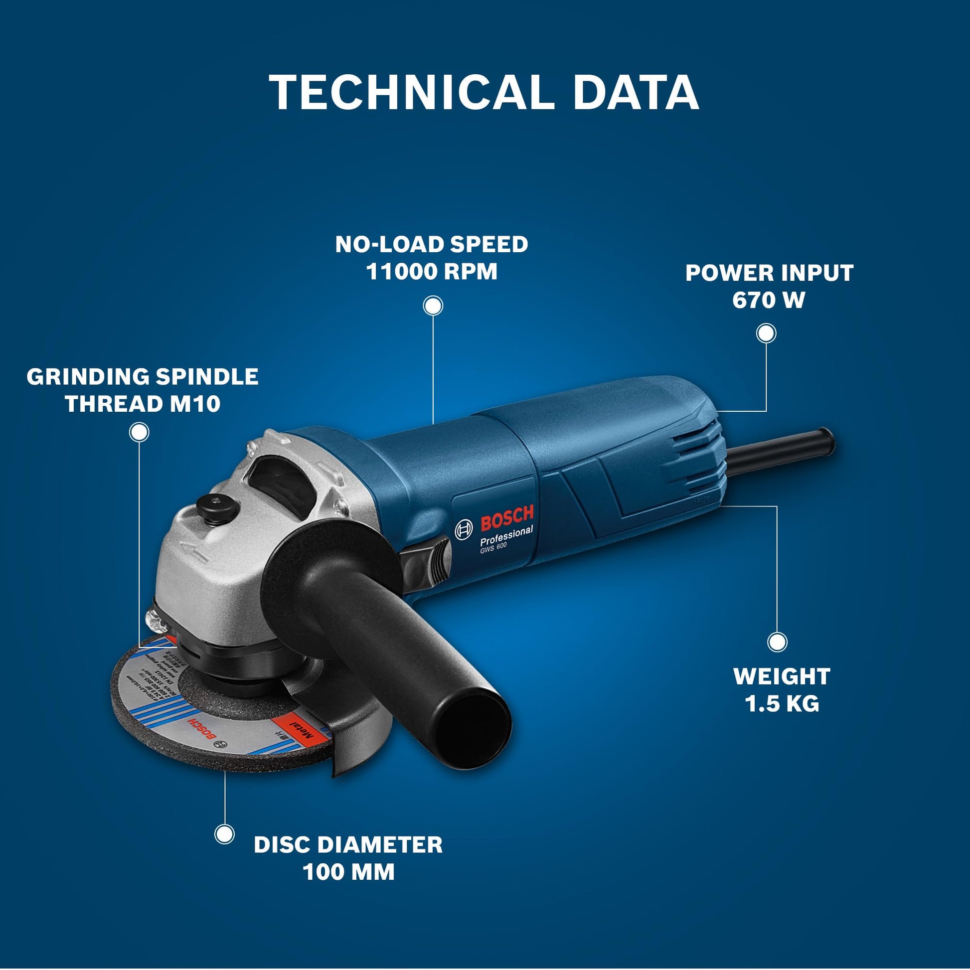 BOSCH Professional GWS 600 Angle Grinder | 670W Power | No-load Speed of 11000 RPM | Versatile Cutting and Grinding Tool | M10 Grinding Spindle Thread | 100 mm Disc | 1 Year Warranty 