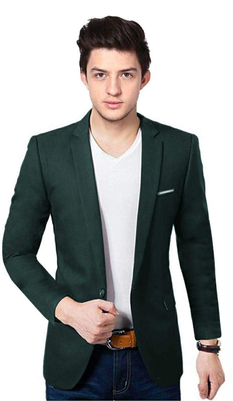 BREGEO Men's Party Slim Fit Single Breasted Blazer (36, Green) 
