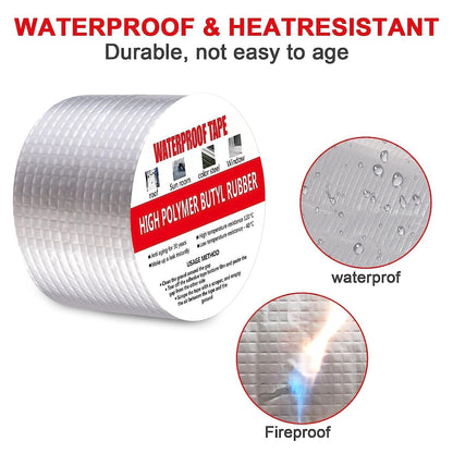 BRITSPEAR Alluminium Foil Waterproof Butyl Rubber Tape Leakage Repair For Roof Pipe Door Ceiling Kitchen Sink Surface Crack Water Tank Adhesive Tape (10 cm x 5 Meter) 
