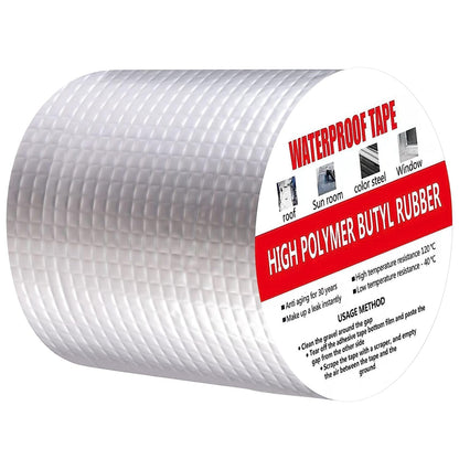 BRITSPEAR Alluminium Foil Waterproof Butyl Rubber Tape Leakage Repair For Roof Pipe Door Ceiling Kitchen Sink Surface Crack Water Tank Adhesive Tape (10 cm x 5 Meter) 