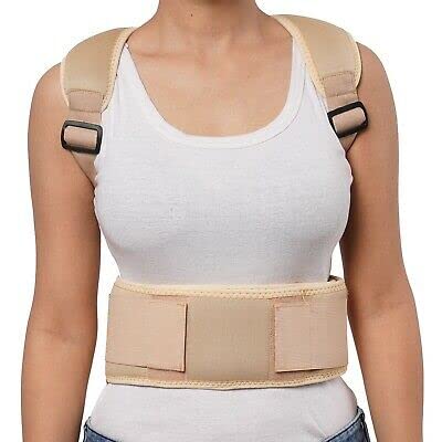 BRITSPEAR Neoprene Posture Corrector Shoulder Back Bone Braces Medical Support Abdominal Belt For Men And Women|Lumber Chest Support Pain Relief For Neck Shoulder (Universal Size_Beige) 