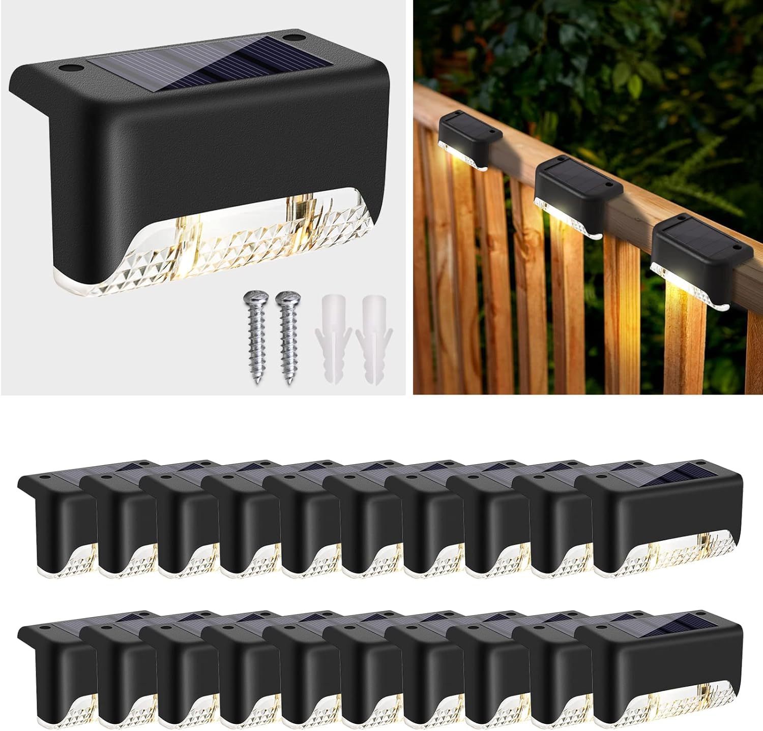 BRITSPEAR Waterproof LED Solar Powered Deck Stair Outdoor Light for Railing, Wall Garden,Pathway, Backyard, Patio, and Balcony Decoration (20) 