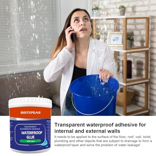 BRITSPEAR Waterproof Transparent Crack Seal Glue 300gm, Brush for Roof Leaks Waterproofing Transparent Glue for Pipe Wall Tiles and Crack Sealant Roof Water Leakage Solution (PACK 1 | 300gm) 