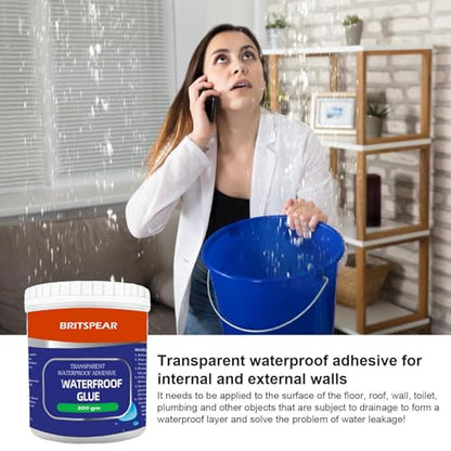 BRITSPEAR Waterproof Transparent Crack Seal Glue 300gm, Brush for Roof Leaks Waterproofing Transparent Glue for Pipe Wall Tiles and Crack Sealant Roof Water Leakage Solution (PACK 1 | 300gm) 