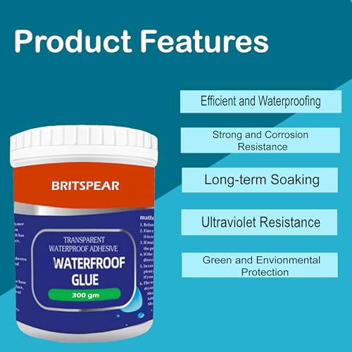 BRITSPEAR Waterproof Transparent Crack Seal Glue 300gm, Brush for Roof Leaks Waterproofing Transparent Glue for Pipe Wall Tiles and Crack Sealant Roof Water Leakage Solution (PACK 1 | 300gm) 