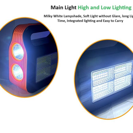 BROGBUS Rechargeable Solar Portable Inverter with 3 Individual 2 Volt Led Bulbs with 3.75 Meter Long Wire & AC/DC USB Socket with Solar Panel (Green,Orange) 